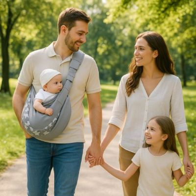 echarpe de portage enveloppante promenade en famille