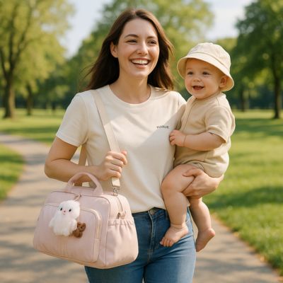 maman porte sac a langer pocket style rose bandouliere avec bebe