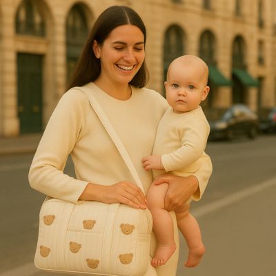 sac a langer bebe petit ours brode promenade avec bebe