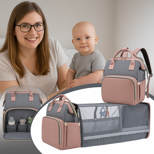 sac a dos a langer diaper backpack rose-gris